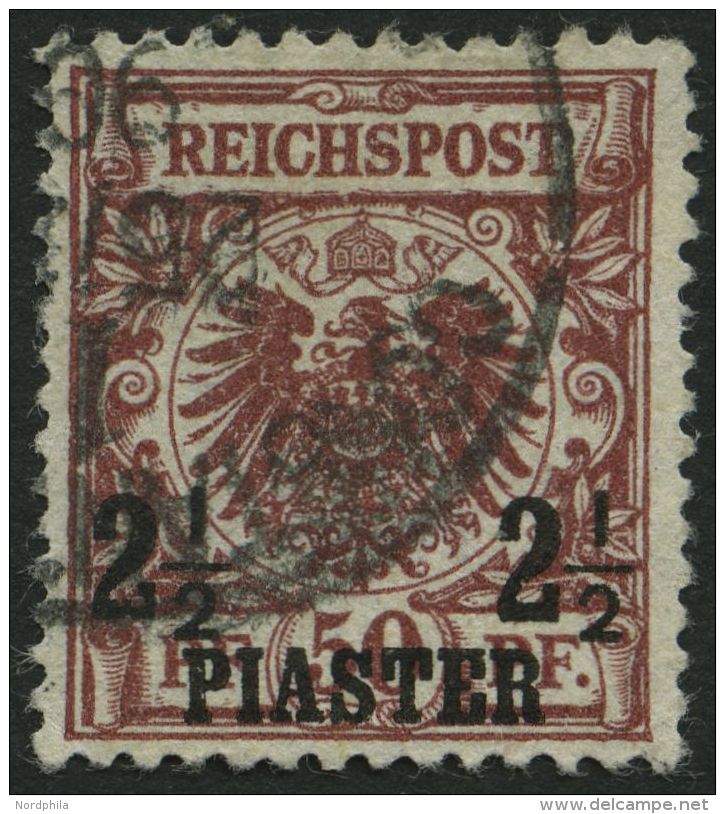 DP T&Uuml;RKEI 10ba O, 1899, 21/2 PIA. Auf 50 Pf. Lilabraun, Feinst (Bugspur), Gepr. J&auml;schke-L., Mi. 150.- - Turquia (oficinas)