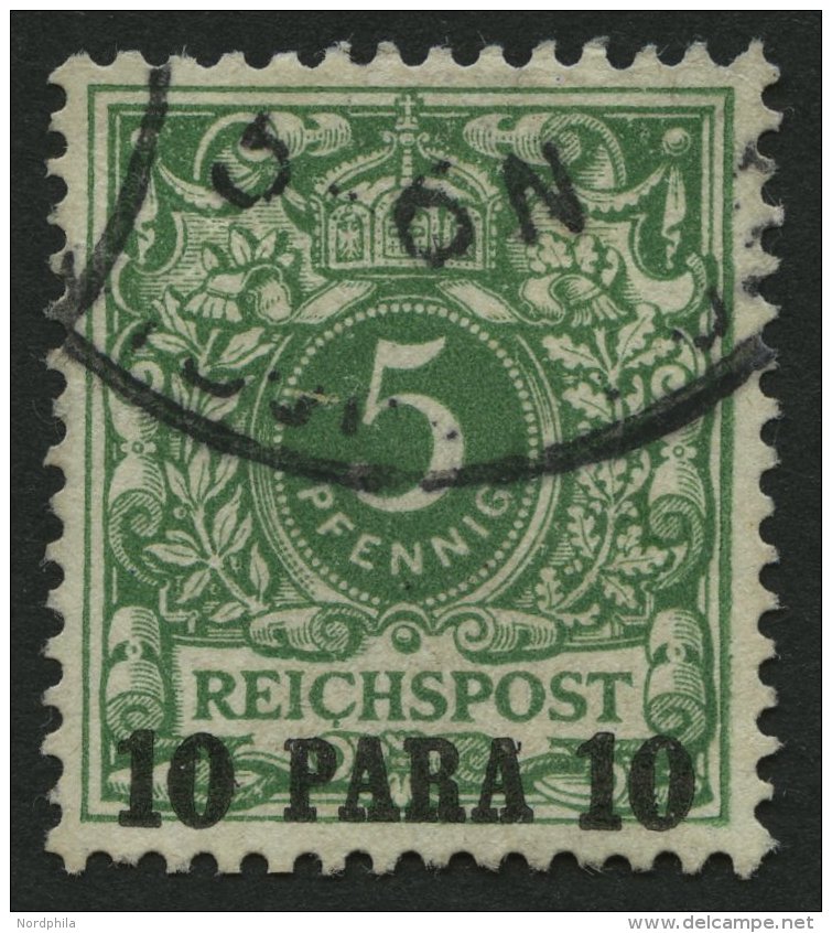 DP T&Uuml;RKEI 6cI O, 1891, 10 PA. Auf 5 Pf. Opalgr&uuml;n Mit Abart C In Reichspost Unten Mit Strich, Pracht, Mi. 300.- - Deutsche Post In Der Türkei