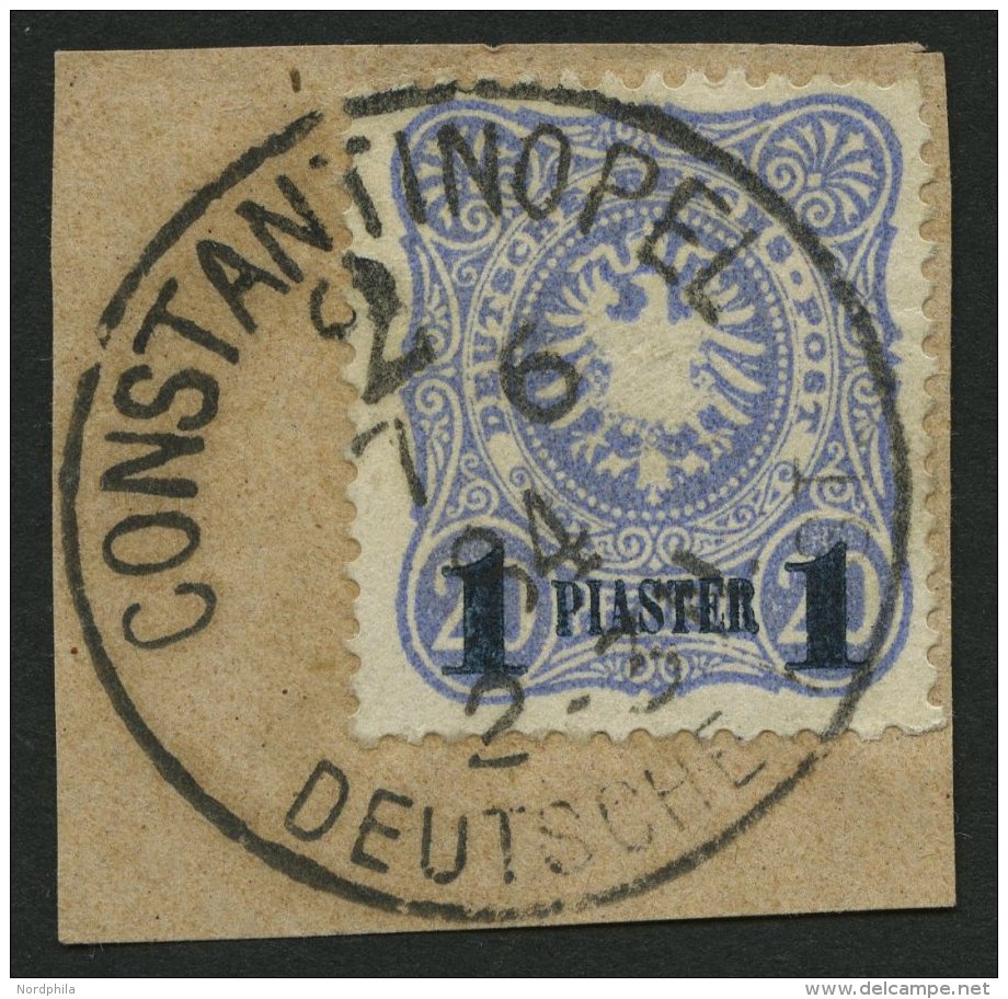 DP T&Uuml;RKEI 3b BrfStk, 1884, 1 PIA. Auf 20 Pf. Violettultramarin, Aufdruck Blauschwarz, Stempel CONSTANTINOPLEL 2, Pr - Deutsche Post In Der Türkei