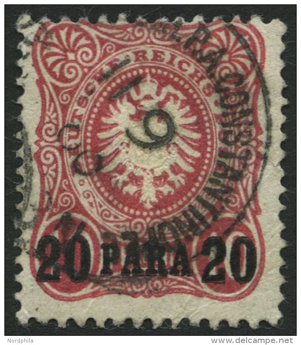 DP T&Uuml;RKEI 2b O, 1886, 20 PA. Auf 10 Pf. Dunkelrosarot Mit Wiederverwendetem Stempel Konstantinopel Nr. 3 In Therapi - Deutsche Post In Der Türkei