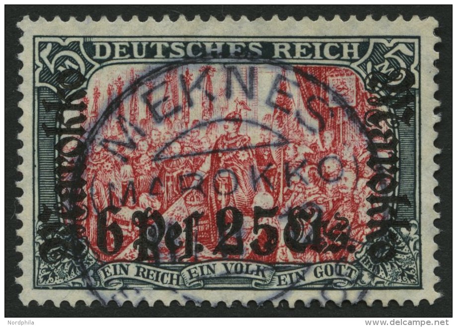 DP IN MAROKKO 58IAa O, 1911, 6 P. 25 C. Auf 5 M., Friedensdruck, Stempel MEKNES, Pracht, Gepr. Pauligk, Mi. (420.-) - Deutsche Post In Marokko