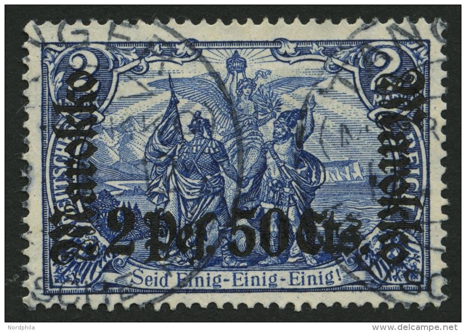 DP IN MAROKKO 56IA O, 1911, 2 P. 50 C. Auf 2 M., Friedensdruck, Pracht, Gepr. Pauligk, Mi. 60.- - Deutsche Post In Marokko