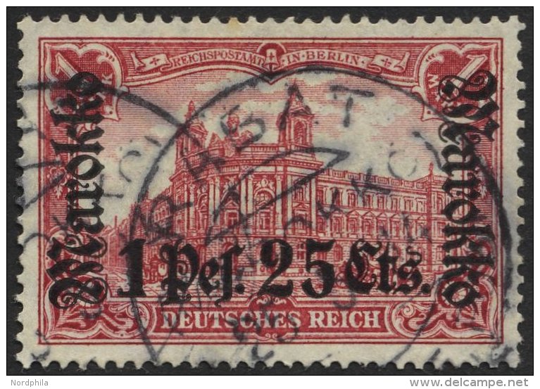 DP IN MAROKKO 55IA O, 1911, 1 P. 25 C. Auf 1 M., Friedensdruck, Stempel RABAT, &uuml;blich Gez&auml;hnt Pracht, Mi. (80. - Deutsche Post In Marokko