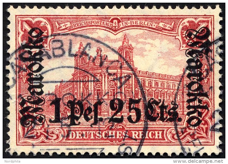 DP IN MAROKKO 55IA O, 1911, 1 P. 25 C. Auf 1 M., Friedensdruck, Stempel CASABLANCA, Pracht, Gepr. Steuer, Mi. (80.-) - Marruecos (oficinas)