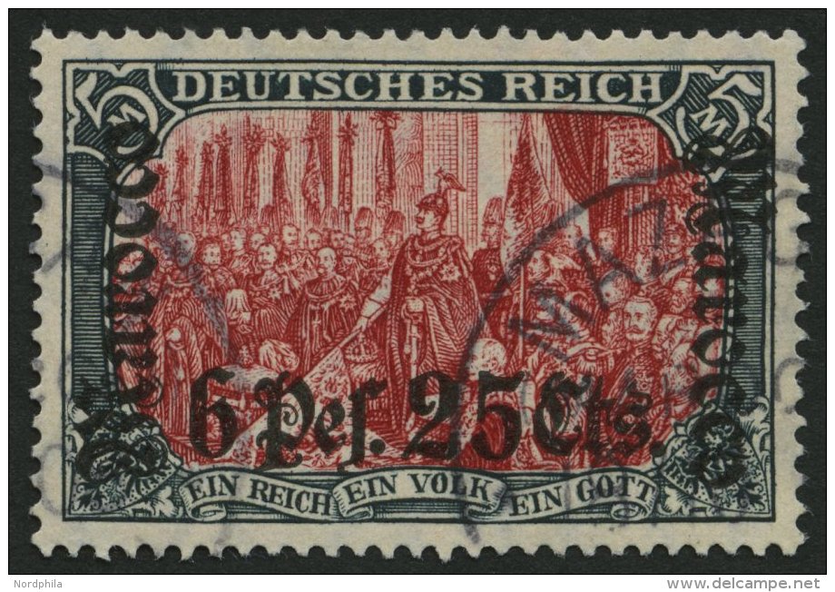 DP IN MAROKKO 45 O, 1906, 6 P. 25 C. Auf 5 M., Mit Wz., Stempel MAZAGAN, Pracht, Gepr. Bothe, Mi. (400.-) - Marruecos (oficinas)