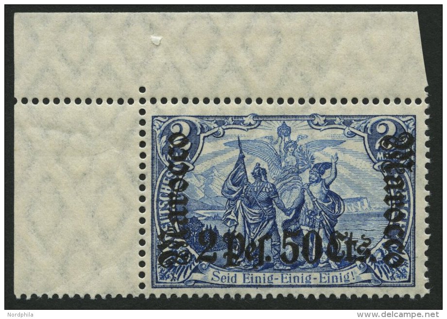 DP IN MAROKKO 44 **, 1906, 2 P. 50 C. Auf 2 M., Mit Wz., Linke Obere Bogenecke, Falzrest Im Oberrand, Marke Postfrisch, - Marruecos (oficinas)