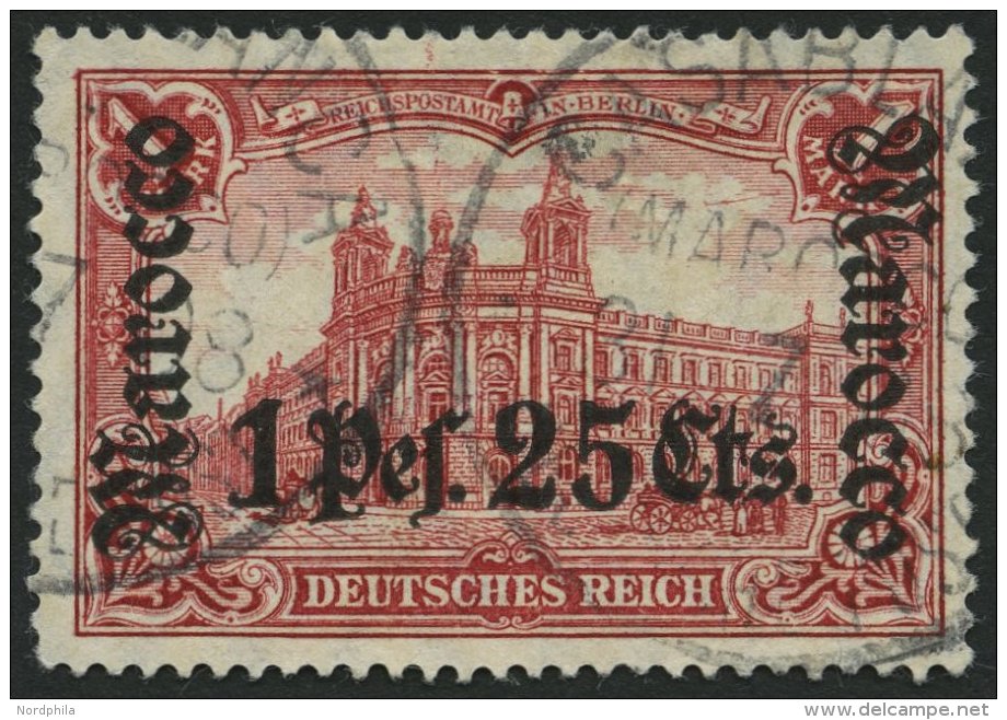 DP IN MAROKKO 43 O, 1906, 1 P. 25 C. Auf 1 M., Mit Wz., Stempel CASABLANCA, Stumpfer Eckzahn Sonst Pracht, Mi. 220.- - Deutsche Post In Marokko