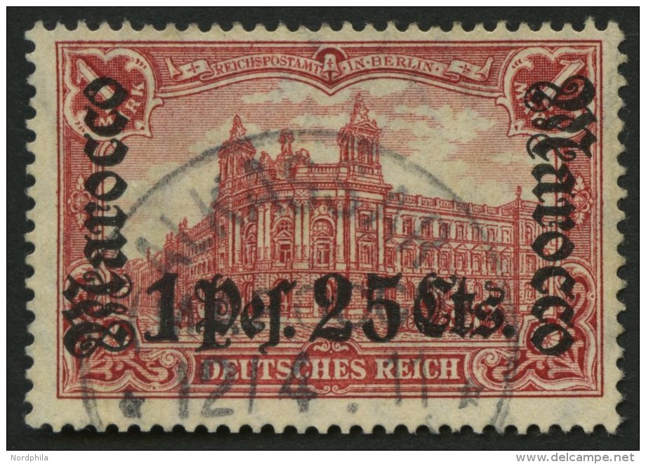 DP IN MAROKKO 43 O, 1906, 1 P. 25 C. Auf 1 M., Mit Wz., Stempel ALKASSAR, Pracht, Signiert, Mi. (220.-) - Deutsche Post In Marokko
