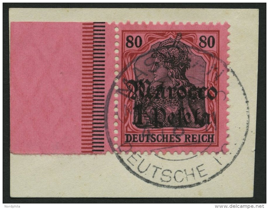 DP IN MAROKKO 42 BrfStk, 1911, 1 P. Auf 80 Pf., Mit Wz., Mit Breitem Linken Rand, Stempel MASAGAN, Prachtbriefst&uuml;ck - Deutsche Post In Marokko