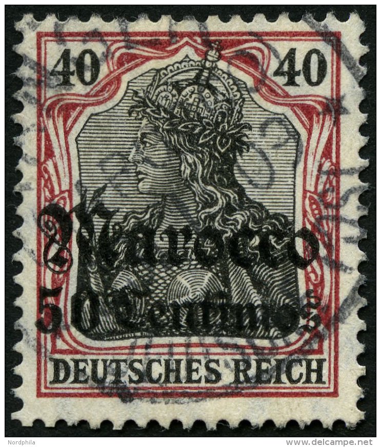 DP IN MAROKKO 40 O, 1908, 50 C. Auf 40 Pf., Mit Wz., &uuml;blich Gez&auml;hnt Pracht, Mi. 180.- - Marruecos (oficinas)