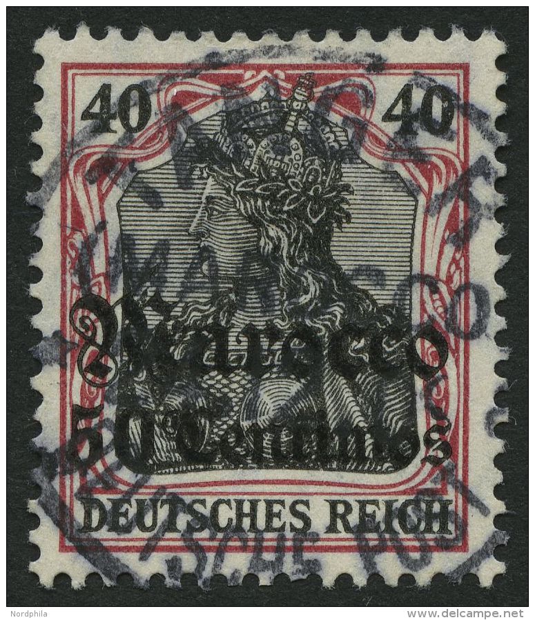 DP IN MAROKKO 40 O, 1908, 50 C. Auf 40 Pf., Mit Wz., Zentrisch Gestempelt, Pracht, Mi. 180.- - Marruecos (oficinas)