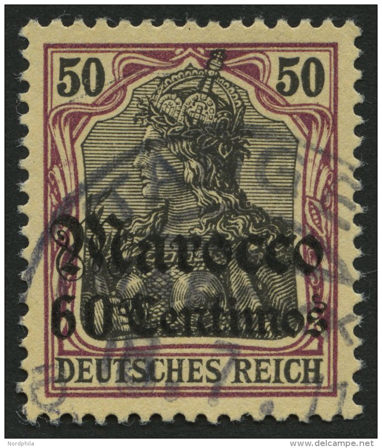 DP IN MAROKKO 27 O, 1905, 50 C. Auf 40 Pf., Ohne Wz., Stempel TANGER (KK)!, Pracht - Deutsche Post In Marokko