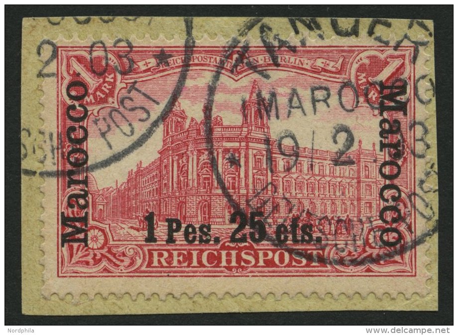 DP IN MAROKKO 16I BrfStk, 1900, 1 P. 25 C. Auf 1 M., Type I, Prachtbriefst&uuml;ck, Gepr. Mansfeld, Mi. 60.- - Deutsche Post In Marokko