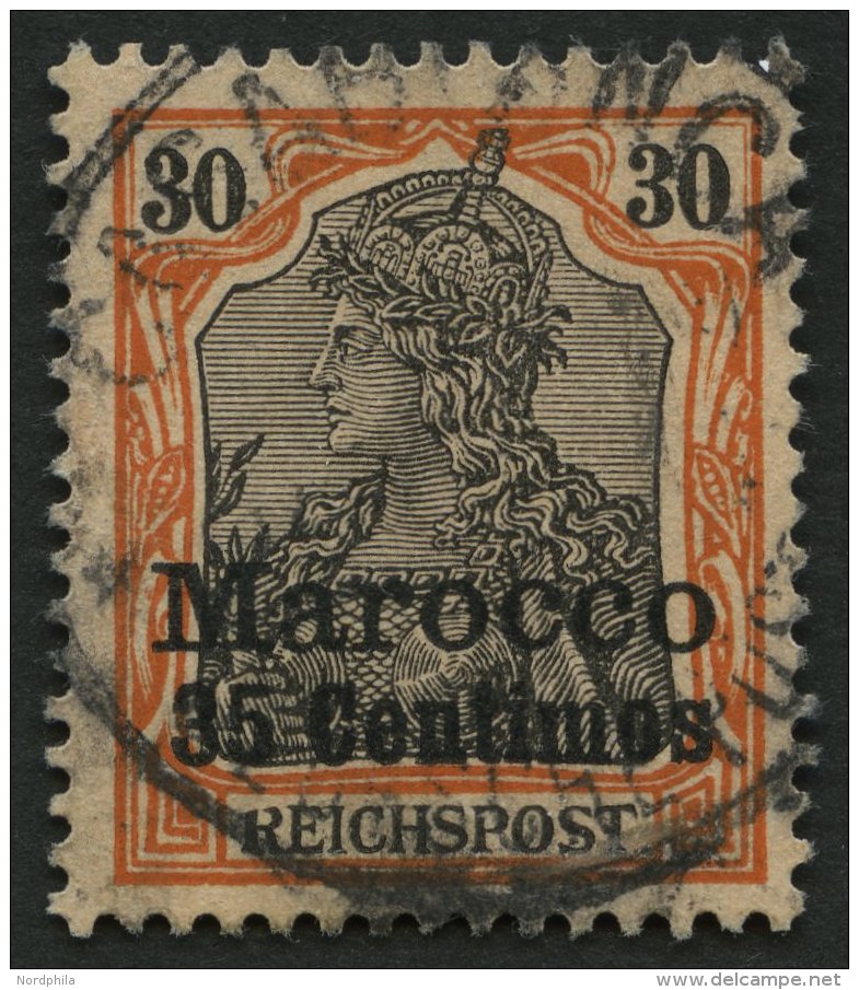 DP IN MAROKKO 12PFII O, 1900, 35 C. Auf 30 Pf. Mit Plattenfehler Kopf Des R In Reichspost Oben Schr&auml;g Abgeschnitten - Marruecos (oficinas)