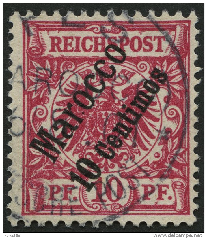 DP IN MAROKKO 3d O, 1899, 10 C. Auf 10 Pf. Lilarot, Pracht, Gepr. J&auml;schke-L., Mi. 100.- - Deutsche Post In Marokko