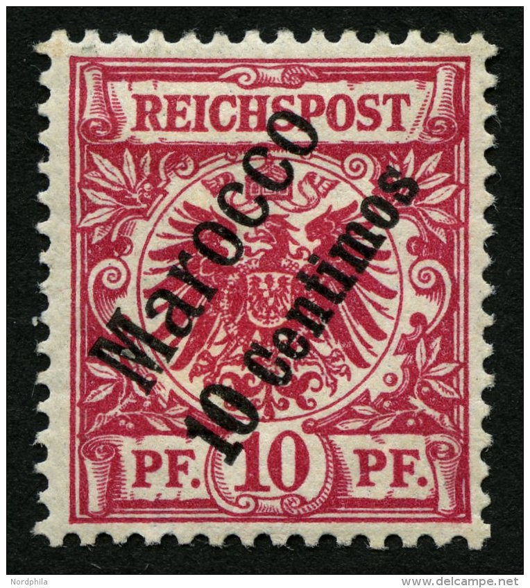 DP IN MAROKKO 3d *, 1899, 10 C. Auf 10 Pf. Lilarot Steiler Aufdruck, Falzreste, Feinst, Gepr. J&auml;schke-L., M. 120.- - Marruecos (oficinas)