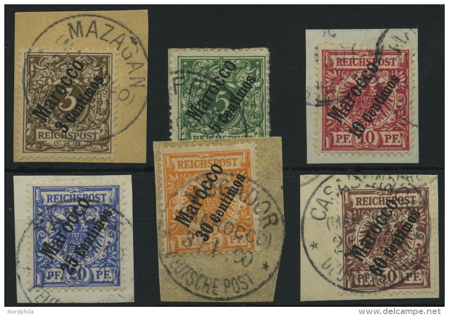 DP IN MAROKKO 1-6 BrfStk, 1889, Steiler Aufdruck, Prachtsatz Auf Briefst&uuml;cken, Mi. 120.- - Deutsche Post In Marokko