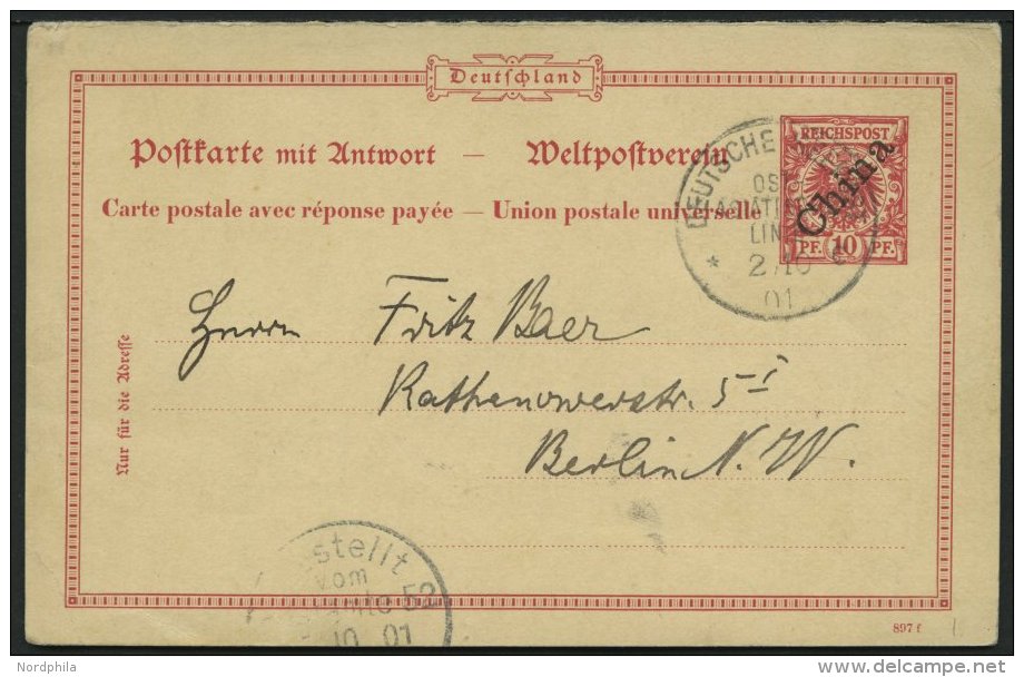 DP CHINA P 4F BRIEF, 1901, 10/10 Karmin, Frageteil, Mit Seepoststempel OST-ASIATISCHE LINIE C, 2.10.01., Pracht - Chine (bureaux)