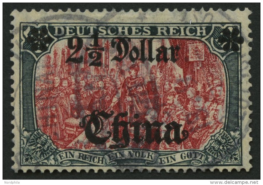 DP CHINA 47IALIIa O, 1906, 21/2 D. Auf 5 M., Mit Wz., Friedensdruck, Abstand 9 Mm, Gelblichrot Quarzend, Pracht, Gepr. J - Deutsche Post In China