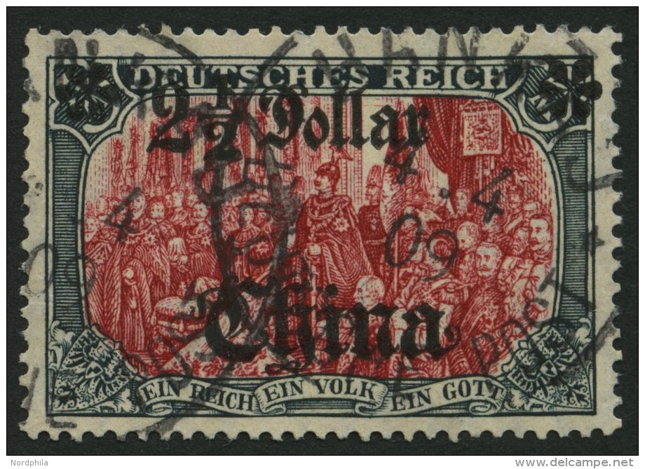 DP CHINA 47IALIa O, 1906, 21/2 D. Auf 5 M., Mit Wz., Friedensdruck, Abstand 9.5 Mm, Gelblichrot Quarzend, Pracht, Gepr. - Deutsche Post In China