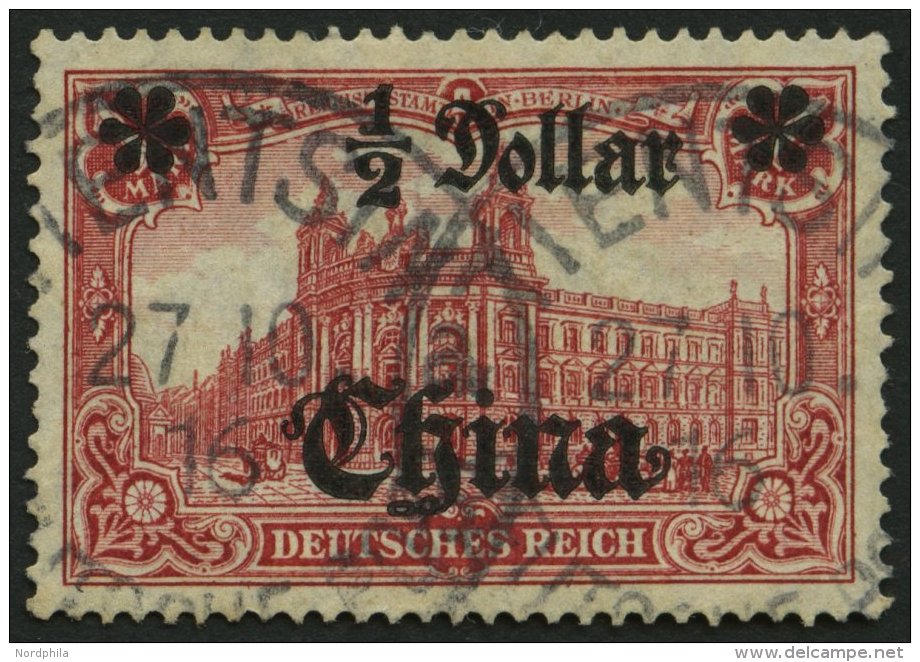 DP CHINA 44IAII O, 1913, 1/2 D. Auf 1 M., Mit Wz., Friedensdruck, Abstand 9.5 Mm, Stempel TIENTSIN A 27.10.16, Pracht, G - Chine (bureaux)