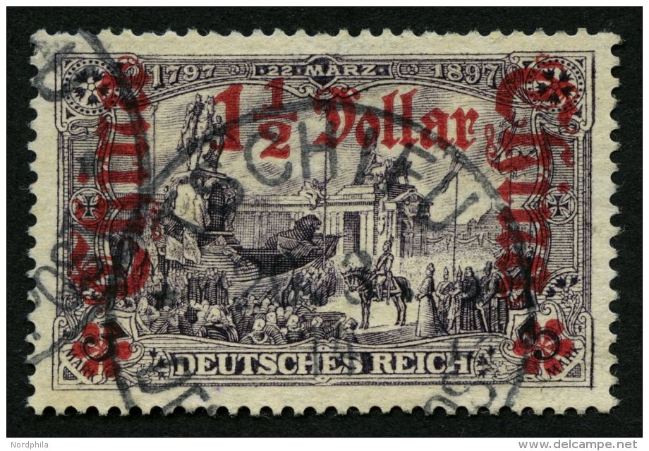 DP CHINA 36A O, 1905, 11/2 D. Auf 3 M., Ohne Wz., Gez&auml;hnt A, Stempel TSCHIFU, Ein Paar Stumpfe Z&auml;hne Sonst Pra - Deutsche Post In China