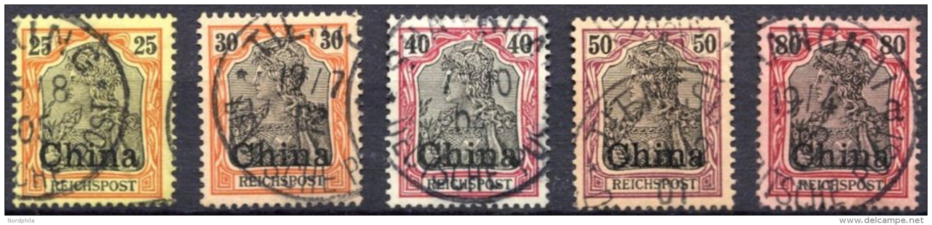 DP CHINA 19-23 O, 1901, 25 - 80 Pf. Reichspost, 5 Prachtwerte, Mi. 74.- - China (oficinas)