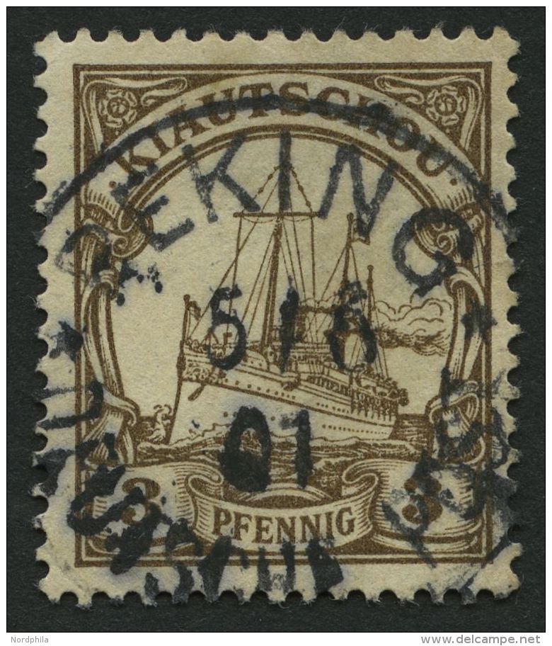 DP CHINA P VIa O, Petschili: 1901, 3 Pf. Kiautschou, Zentrischer Stempel PEKING, Punkthelle Stelle Sonst Pracht, Mi. 350 - China (oficinas)