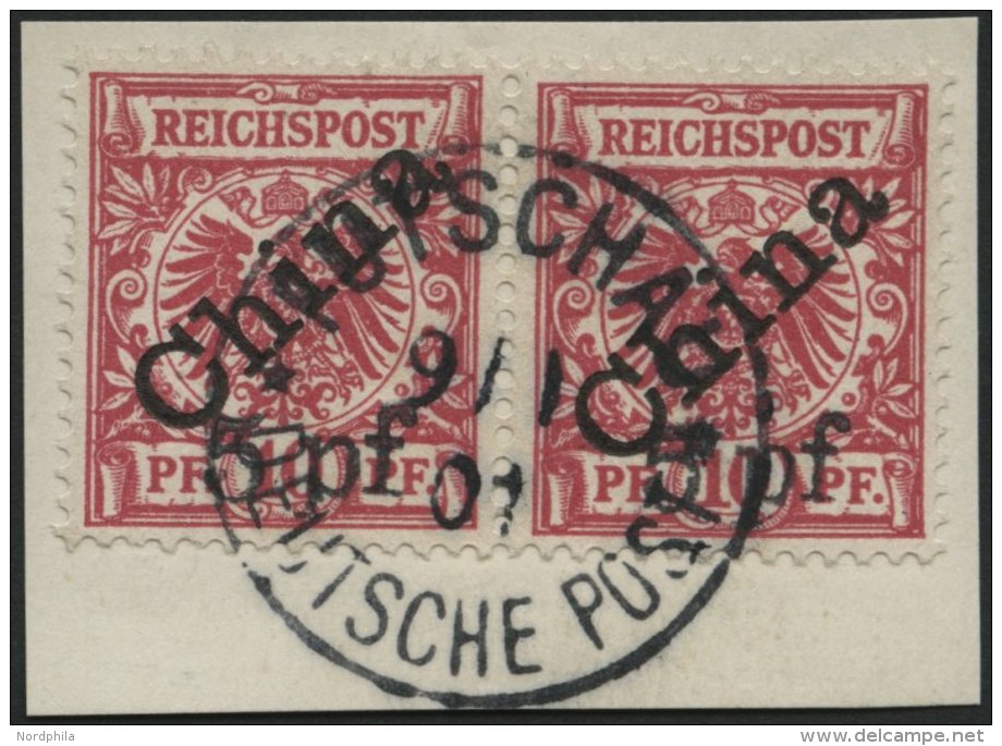 DP CHINA 7IB Paar BrfStk, 1900, 5 Pf. Auf 10 Pf. Diagonaler Aufdruck Im Waagerechten Paar Auf Briefst&uuml;ck, Zentrisch - Chine (bureaux)