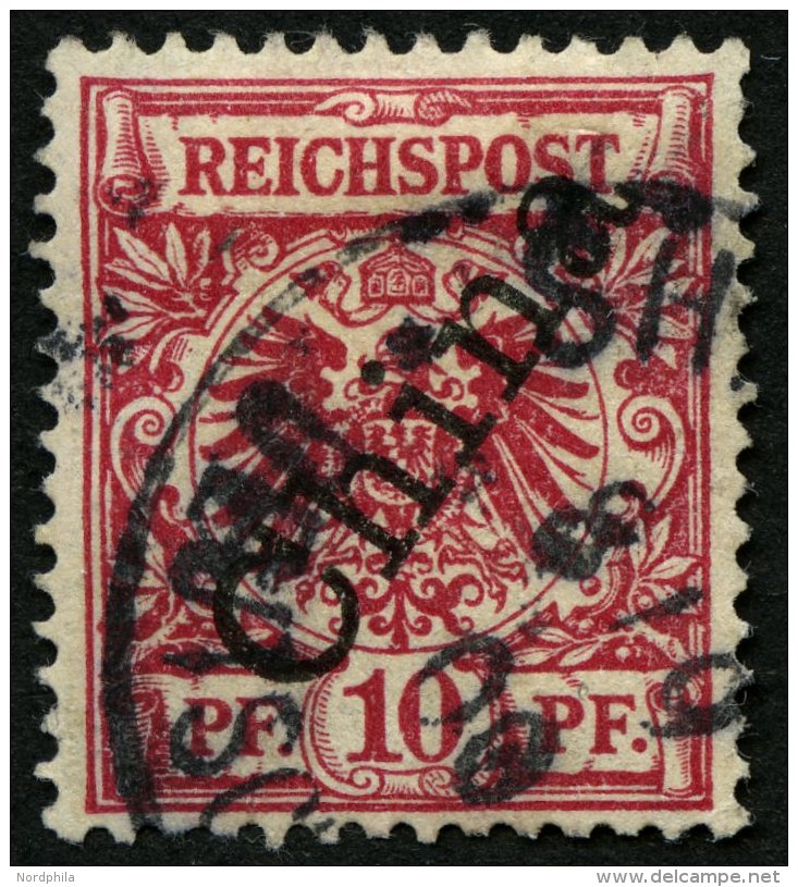 DP CHINA 3IIb O, 1898, 10 Pf. Lilarot Steiler Aufdruck, Ein Kurzer Zahn Sonst Pracht, Gepr. J&auml;schke-L., Mi. 120.- - Deutsche Post In China