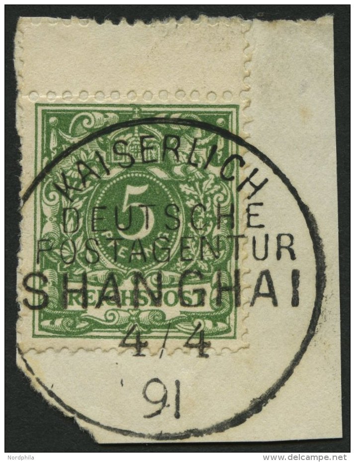 DP CHINA V 46c BrfStk, 1891, 5 Pf. Opalgr&uuml;n, Oben Mit Steg, Stempel KDPAG SHANGHAI, Prachtbriefst&uuml;ck - Deutsche Post In China