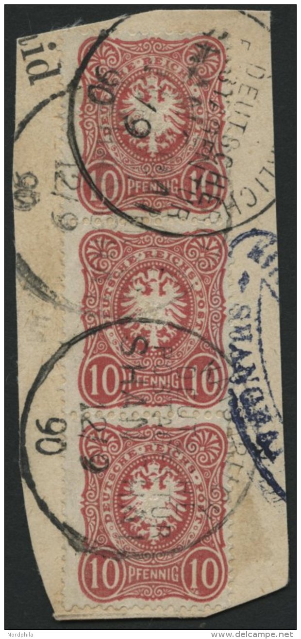 DP CHINA V 41b BrfStk, 1890, 10 Pf. Lebhaftrotkarmin Im Senkrechten Dreierstreifen, Stempel KDPAG SHANGHAI, Prachtbriefs - China (oficinas)