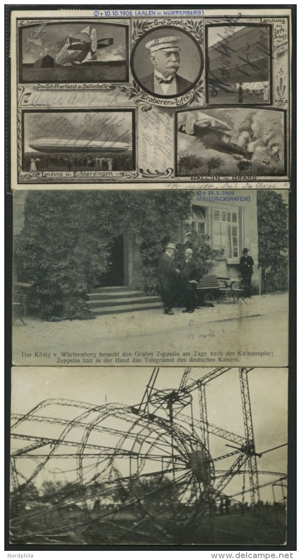 ALTE ANSICHTSKARTEN 1908, LZ 4/ZII Echterdingen Katastrophe, 5 Verschiedene Ansichtskarten, 2 Ungebrauchte, Meist Pracht - Sonstige & Ohne Zuordnung