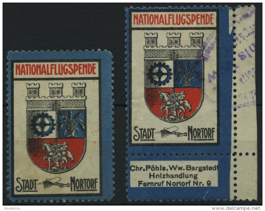 LUFTPOST-VIGNETTEN (*),o , 1912, Nationalflugspende Nortorf, Spenden-Vignette Mit Und Ohne Reklameanhang P&ouml;hls Barg - Luft- Und Zeppelinpost