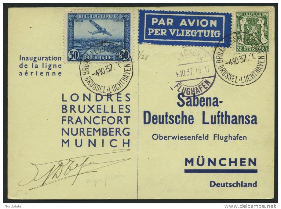 ERST-UND ER&Ouml;FFNUNGSFL&Uuml;GE 37.8.06 BRIEF, 4.10.1937, Br&uuml;ssel-M&uuml;nchen, Prachtkarte - Zeppeline