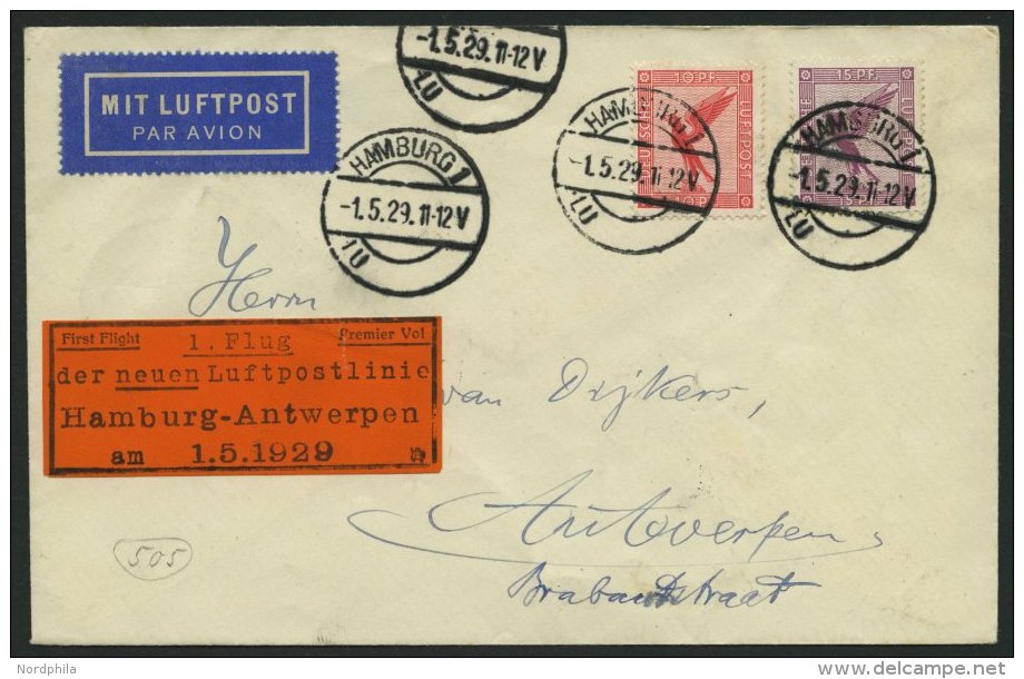 ERST-UND ER&Ouml;FFNUNGSFL&Uuml;GE 29.5.02 BRIEF, 1.5.1929, Hamburg-Antwerpen, Prachtbrief - Zeppeline