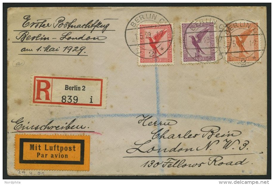 ERST-UND ER&Ouml;FFNUNGSFL&Uuml;GE 29.4.01 BRIEF, 1.5.1929, Berlin-London, EBf, Feinst (leicht Fleckig) - Zeppelines