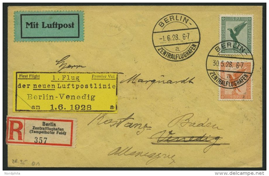 ERST-UND ER&Ouml;FFNUNGSFL&Uuml;GE 28.35.01 BRIEF, 1.6.1928, Berlin-Venedig, Prachtbrief - Zeppelines