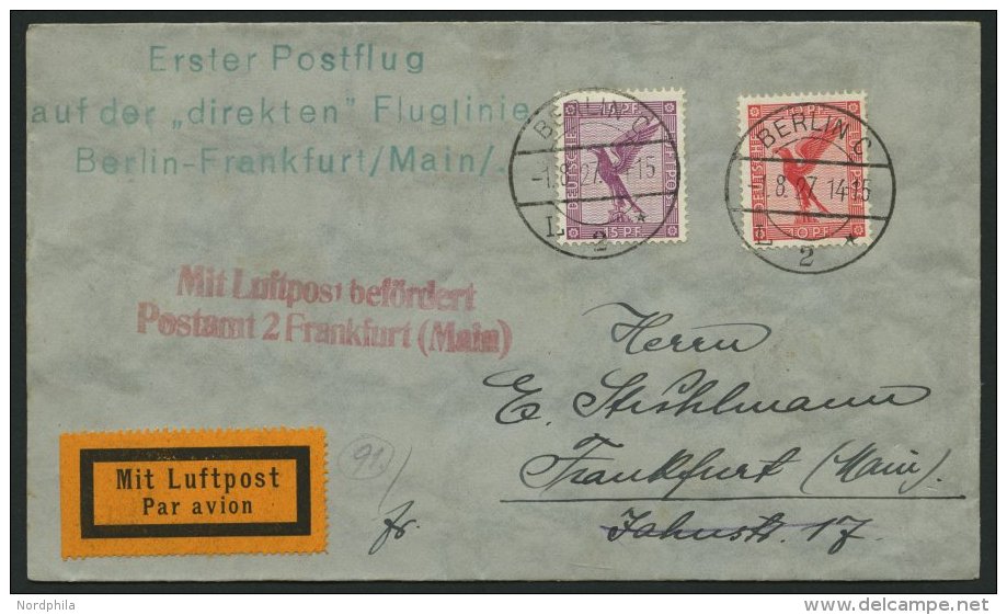 ERST-UND ER&Ouml;FFNUNGSFL&Uuml;GE 27.44.01 BRIEF, 1.8.1927, Berlin-Frankfurt, Prachtbrief - Zeppelines