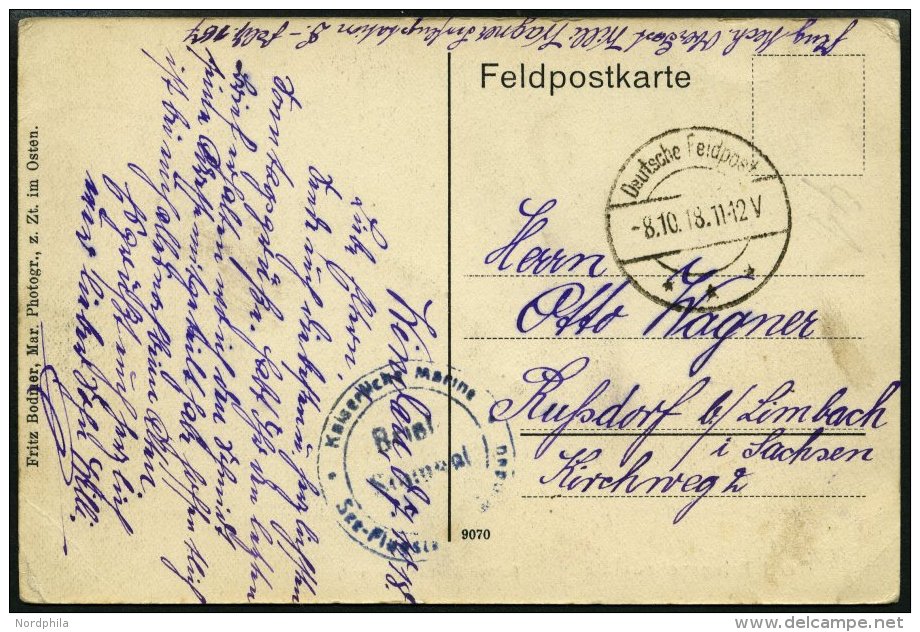 LUFTFAHRT IM I. WELTKRIEG 1918, SEE-FLUGSTATION WINDAU, Blauer Briefstempel Auf Feldpostkarte, Pracht - Aviones