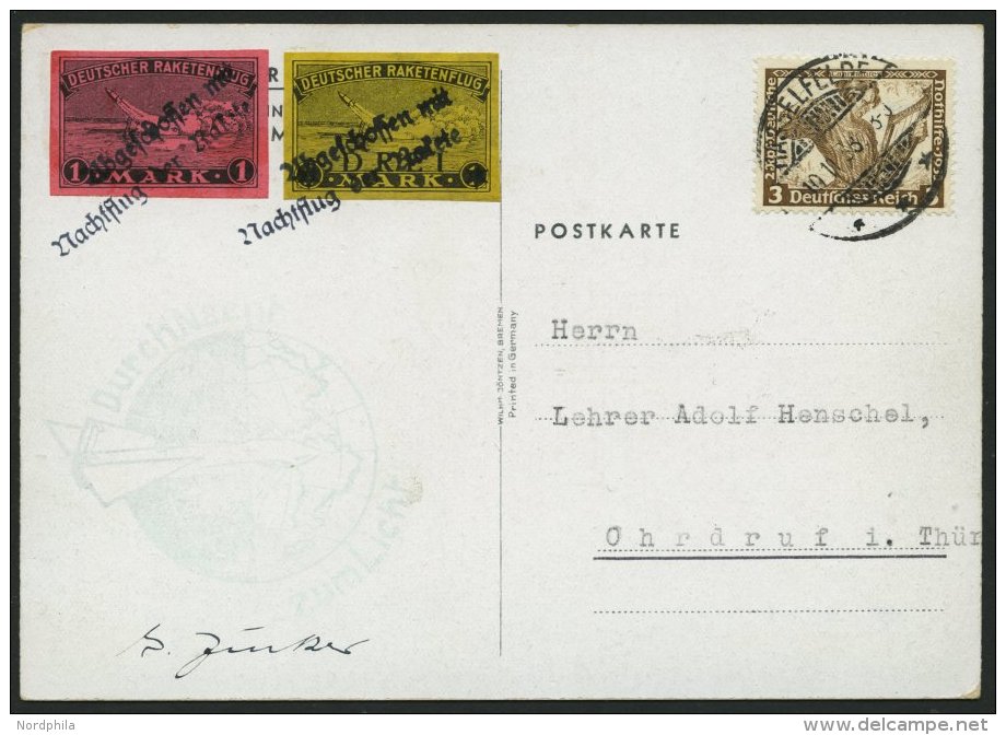 RAKETENPOST 5C2 BRIEF, 10.11.1933, Raketen-Nachtflug Aus Hasselfelde, Frankiert Mit 2 Ungez&auml;hnten Raketenmarken, L2 - Correo Aéreo & Zeppelin