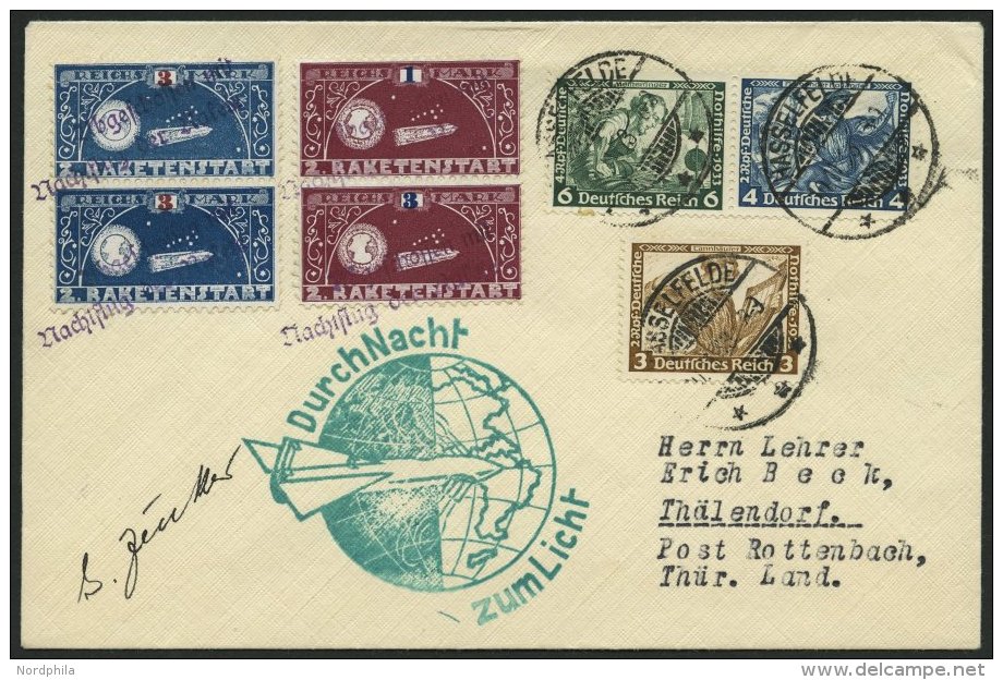 RAKETENPOST 5C1 BRIEF, 10.11.1933, Raketen-Nachtflug Aus Hasselfelde, Frankiert Mit 2 Senkrechten Zusammendruck-Paaren D - Luft- Und Zeppelinpost