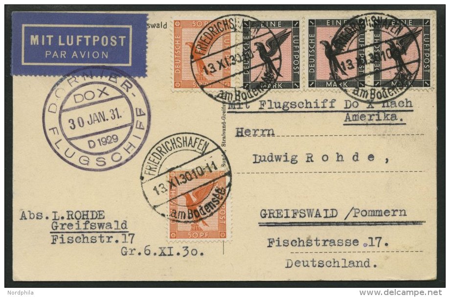 DO-X LUFTPOST 7.c.d. BRIEF, 13.11.1930, Aufgabe Friedrichshafen, Via Rio Nach Europa, Mit Durchgangsstempel 22.IV.31, Fr - Briefe U. Dokumente