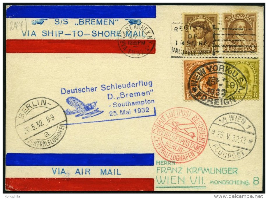 KATAPULTPOST 80a BRIEF, 25.5.1932, &amp;quot,Bremen&amp;quot, - Southampton, US-Landpostaufgabe, Prachtbrief - Briefe U. Dokumente