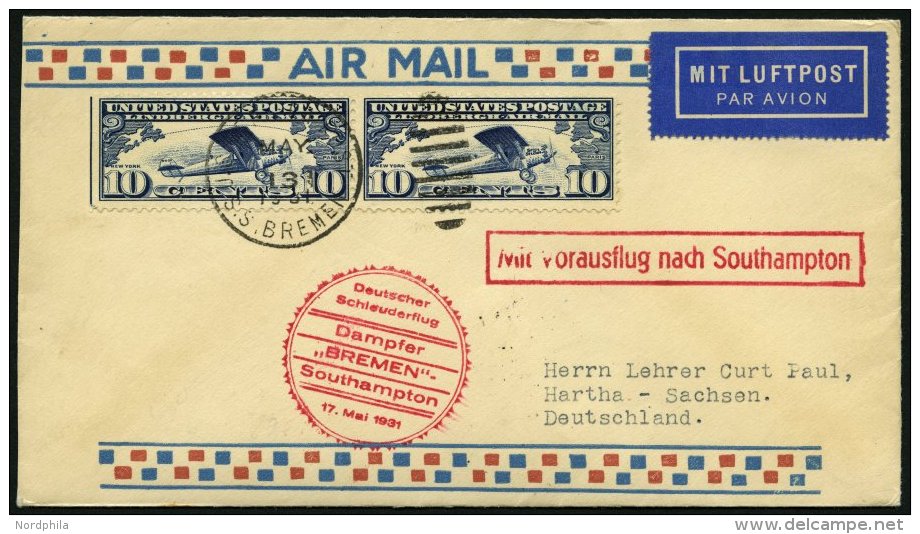 KATAPULTPOST 42b BRIEF, 17.5.1931, &amp;quot,Bremen&amp;quot, - Southampton, US-Seepostaufgabe, Prachtbrief - Briefe U. Dokumente