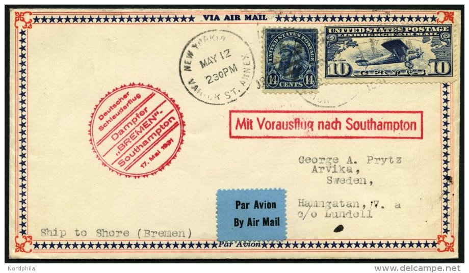 KATAPULTPOST 42a BRIEF, 17.5.1931, &amp;quot,Bremen&amp;quot, - Southampton, US-Landpostaufgabe, Prachtbrief - Briefe U. Dokumente