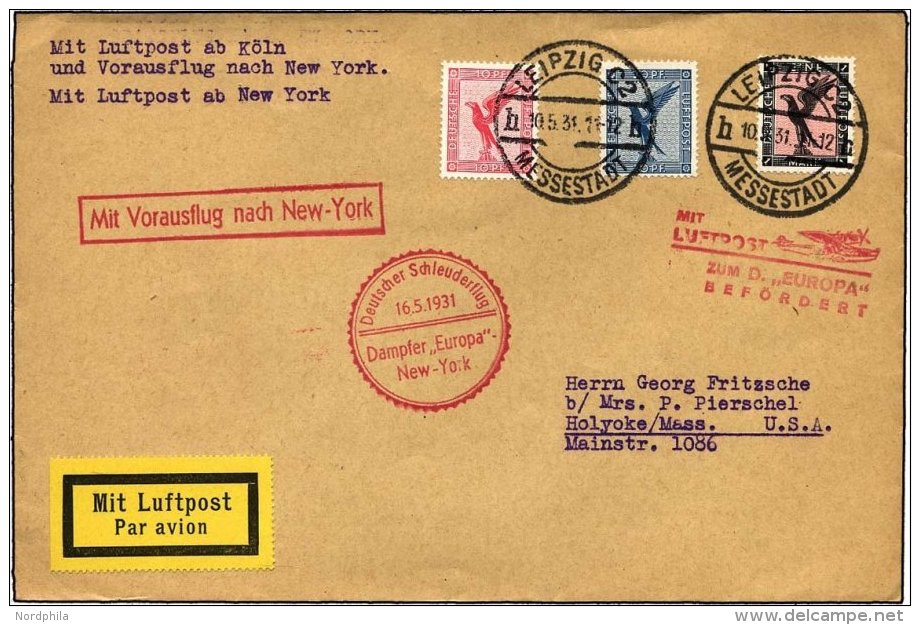 KATAPULTPOST 41c BRIEF, 16.5.1931, Europa - New York, Nachbringe- Und Schleuderflug, Prachtbrief - Briefe U. Dokumente