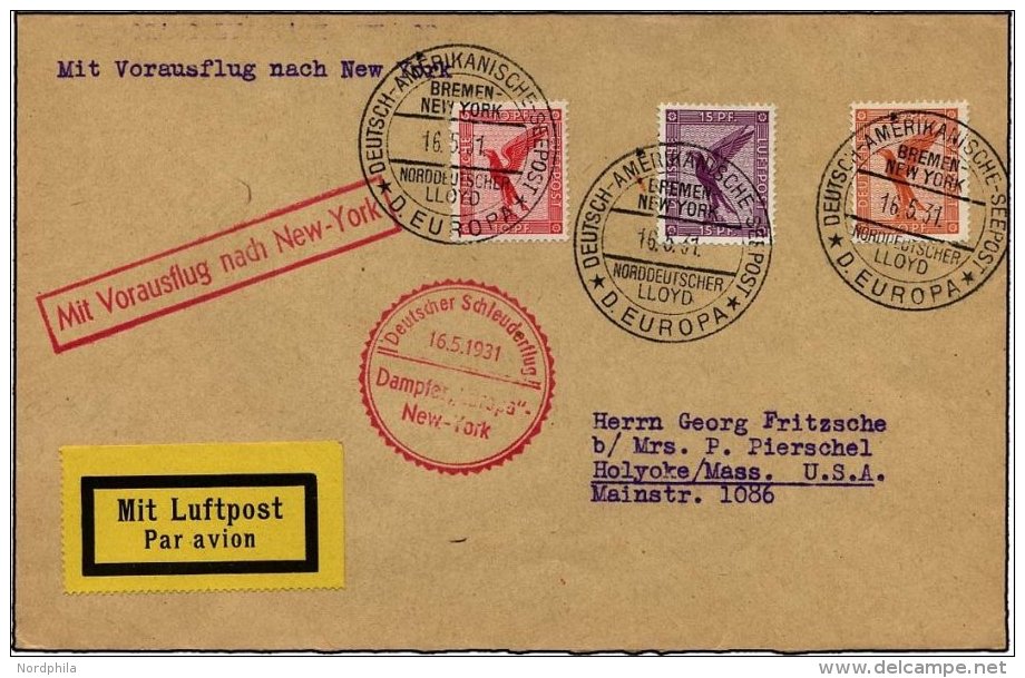 KATAPULTPOST 41b BRIEF, 16.5.1931, Europa - New York, Seepostaufgabe, Prachtbrief - Briefe U. Dokumente