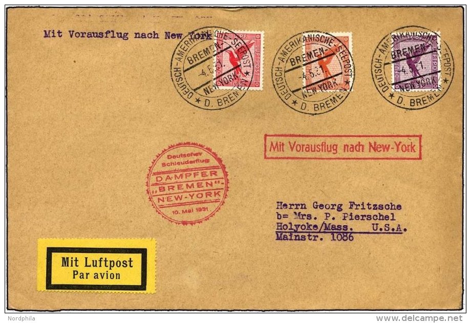 KATAPULTPOST 40b BRIEF, 10.5.1931, Bremen - New York, Seepostaufgabe, Prachtbrief - Briefe U. Dokumente