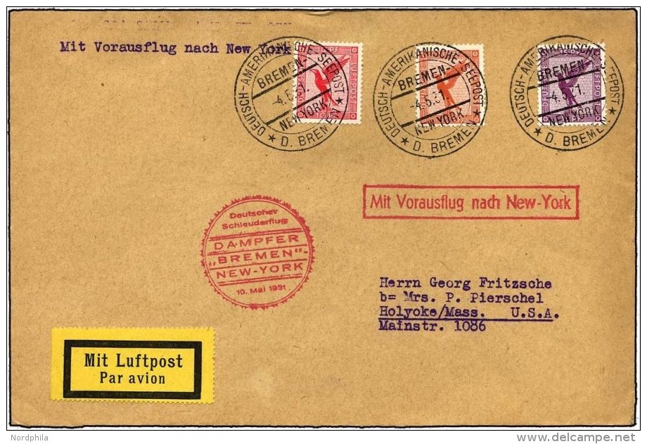 KATAPULTPOST 40b BRIEF, 10.5.1931, Bremen - New York, Seepostaufgabe, Prachtbrief - Cartas & Documentos